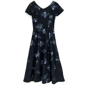 Vintage Sun Fashions of Hawaii Maxi Dress‎ Size XS Floral Print Black Blue Flare